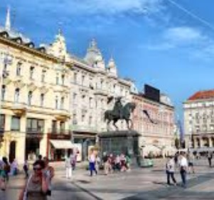 Everyday life in Zagreb near King Tomislav Square with people walking